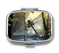 Dragonflies Travel Pill Organizer - Daily Pill Box to Hold Vitamins, Portable Pill Case Cod Liver Oil Storage Box with 2 Compartment for Pocket Purse
