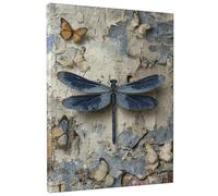 Dragonfly and Butterfly Canvas Wall Art, Blue Nature Insect Prints, Rustic Wall Decor For Living Room, Bedroom, Spring Home Aesthetic, Framed Art 16x20 Inch