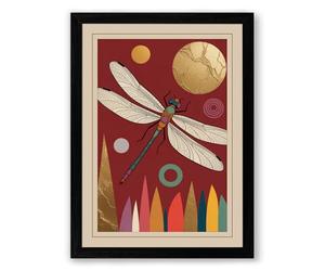 Dragonfly and Circles Boho Framed Wall Art Print A2 (59.4×42cm) Black, Wall Decor for Living Room, Bedroom, Office & Home, Ready to Hang, Art Gift