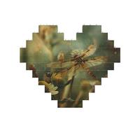 Dragonfly And Flower Print Building Brick Block Puzzle Heart Shaped,Christmas Valentines Birthday Anniversary Presents