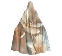 Dragonfly And Flower Print Halloween Hooded Adults Cloak Costume Full Length Cosplay Parties And Festivals