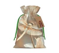 Dragonfly And Flower Print Xmas Drawstring Wrapping Bags For Xmas Package Storage, Christmas Party Supplies Favors