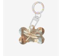 Dragonfly and Flower Printing Cute Acrylic Dogs Tag Double Side Bone Shap Id Tags with Keychain for Pet Crafts Decorations