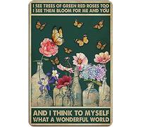Dragonfly and Flower What A Wonderful World tin Sign, I See Trees of Green Red Roses Too Cute Animal Puzzles - 300 Pieces of Large Family Puzzle Game Props for Adults and Children