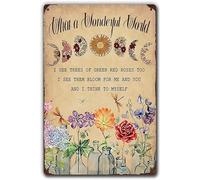 Dragonfly and Flowers Tin Signs-What A Wonderful World,Garden Signs Decorative Outdoor,Funny Metal Tin Sign for Home Office Gardern Wall Decor Gift 8x12 inch