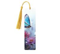 Dragonfly and Flowers Wood Bookmarks 5 Pcs with Tassels,Pendant Unique Handmade Wooden Bookmark Cute Wood Hanging Tags Ornaments for Book Lovers Birthday Teachers Gift