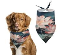 Dragonfly and Lotus Pet Scarf Adjustable Pet Accessories Triangular Scarf Washable Floral Print Puppy Bib Bandana Stylish Comfortable Cat Scarves for Holiday Scarfs