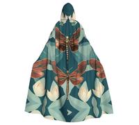 Dragonfly And Lotus Print Adults With Fits Halloween Full Length Cloak Unisex Medieval Cosplay Costume