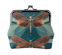 Dragonfly and Lotus Print Coin Purse for Women Compact Kiss Lock Coin Pouch Zipper Travel Shopping Gifting