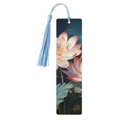 Dragonfly and Lotus Wooden Bookmarks 5 Pcs,Handmade Double-Sided Printed Book Marks Page Markers with Sky Blue Tassels Book Accessories Gift for Book Lovers Women Men