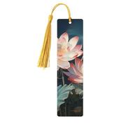 Dragonfly and Lotus Wooden Bookmarks 5 Pcs,Handmade Double-Sided Printed Book Marks Page Markers with Gold Tassels Book Accessories Gift for Book Lovers Women Men