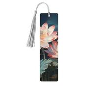 Dragonfly and Lotus Wooden Bookmarks 5 Pcs,Handmade Double-Sided Printed Book Marks Page Markers with Gray Tassels Book Accessories Gift for Book Lovers Women Men