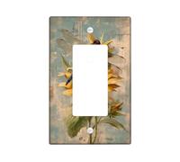Dragonfly and Sunflower Light Switch Cover Plates/Outlet Covers, Vintage Blue and Yellow Floral Design for Home Decor, Thermoplastic Wall Plates, Standard Size Single Rocker