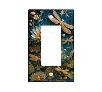 Dragonfly and Water Lily Light Switch Cover Plate/Outlet Covers, Teal Green Floral Design for Home Decor, Thermoplastic Wall Plates, Standard Size Single Rocker