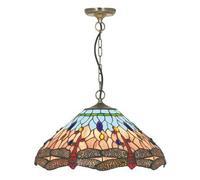 dragonfly antique brass pendant light with hand made tiffany gla
