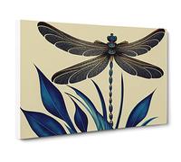 Dragonfly Art Deco Canvas Print | Gallery Wrapped 30mm Frame Wall Decor | 30x20 inches | Ready to Hang | Art Deco Animals Picture | Living Room Bedroom Lounge Office