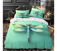 Dragonfly art decor 3D Printed 3 PCS Duvet Cover Modern insect design Quilt Cover Set 3D Print Soft Microfiber Zipper Closure for Kids Teens Boys Girls Super king（260x220cm）
