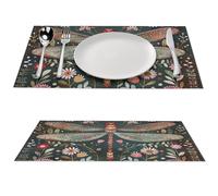 Dragonfly Art Style Placemats Set of 6 PCS Heat-Resistant Washable PVC Place Mats Non-Slip Wipeable Vinyl Woven Kitchen Table Mats for Indoor Outdoor Party Dining Table 12x18 Inch