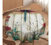 Dragonfly Barbed Round Tablecloth 70 Inch Washable Table Cover for Kitchen Dining Party & Holiday Decor - Durable Wire & Wooden Design
