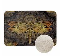 Dragonfly Bathroom Mat Rugs Golden Dragonfly Against Mandala Background Microfiber Faux Cashmere Thick Plush Bath Mat Non-Slip Water Absorbent Bath Carpet for Bathtub Bathroom Floor Tub 16X24 Inch