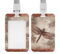 Dragonfly Bee Badge Holder Vertical Id Card Holder with Lanyard Heavy Duty Name Tag Holders Waterproof Work Badge Holder for Office Cruise Teacher Cute Badge Protector