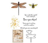 Dragonfly Bee Insect Stamps and Cutting Dies for Card Making DIY Transparent Silicone Clear Stamp and Metal Die Cuts Sets for Scrapbooking Paper Greeting Cards Decor Seals Craft Supplies