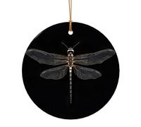 Dragonfly Black Print Christmas Ornaments Ceramic Hanging Home Decor for Christmas Tree Outdoor Indoor Decor