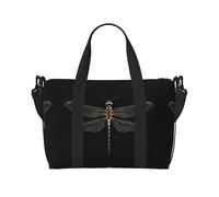 Dragonfly Black print Travel Duffel Bag,workout duffel bag, overnight shoulder Bag,Weekender Bag for Women Men, Black, One Size