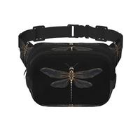 Dragonfly Black Print Unisex Square Double Layer Waist Bag, Multi-Pocket for Sports Travel Daily Use