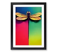Dragonfly Block Colour Framed Print | A2 Black Framed Wall Art | Ready to Hang | Modern Animal Picture | Living Room Bedroom Lounge Office