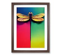 Dragonfly Block Colour Framed Print | A2 Walnut Framed Wall Art | Ready to Hang | Modern Animal Picture | Living Room Bedroom Lounge Office