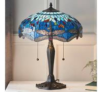 dragonfly blue medium tiffany glass table lamp in dark bronze