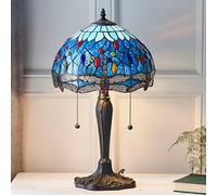 dragonfly blue small tiffany glass table lamp in dark bronze