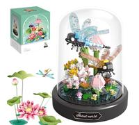 Dragonfly Bouquet Building Block Set, Mini Bricks Animals Building Kits, DIY Insect Flowers Botanical Collection Building Display Kit for Home Decor, Ideas Gift Building Toy