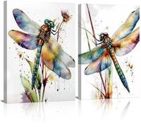Dragonfly Canvas Wall Art,Floral Dragonfly Wall Art Prints on Canvas Modern Animal Artwork Framed for Hang Home Room Bedroom Living Room Bathoom, 12x16 Inch Framed