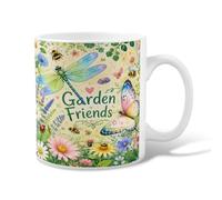 Dragonfly Ceramic Coffee Mug, Nature Fanciful Butterfly Flower Spring Green Novelty Hot Chocolate Mug with Handle Ideal for Friends Family Lovers Eldership Senior Co-Worker 11 Oz