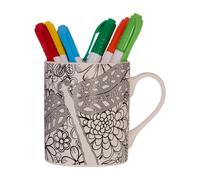 Dragonfly Colour In Mug,Bone China Mug With Dragonfly & Floral Design,Creative Mug Set With 6 Colouring Pens