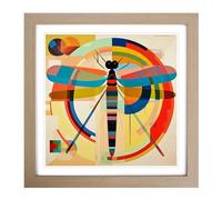 Dragonfly Constructivism Framed Print | 18x18 Inch Oak Framed Wall Art | Ready to Hang | Modern Animal Picture | Living Room Bedroom Lounge Office