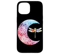 Dragonfly Crescent Moon Watercolor Floral Celestial Art Case for iPhone 15