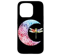 Dragonfly Crescent Moon Watercolor Floral Celestial Art Case for iPhone 15 Pro