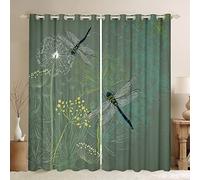 Dragonfly Curtains for Windows,Dandelion Floral Curtains for Living Room Bedroom,Nature Animals Botanical 30% -50% Blackout Drapes 2 Panel Sets,46x72L