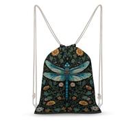 Dragonfly Dense Floral Foliage Vintage Botanical Drawstring Backpack Canvas String Bag Lightweight Sports Gym Bag for Men Women
