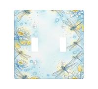 Dragonfly Double Light Switch Cover Plate, Nature Fanciful Water Lilies Bubbles Spring Blue Plastic Standard Size Decorative Wall Plates for Home Living Room Bedroom Bathroom Decor