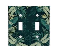 Dragonfly Double Light Switch Cover Plate, Tropical Natural Leaf Fern Summer Green Plastic Standard Size Wall Switch Plates Accents for New Apartment Home Bedroom Office Decor