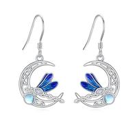 Dragonfly Earrings Sterling Silver Celtic Moon Dragonfly Earrings Dangle Dragonfly Jewellery for Women Lover Dragonfly Gifts