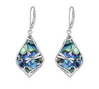 Dragonfly Earrings Sterling Silver Dragonfly Abalone Shell Dangle Drop Leverback Earrings Teardrop Jewelley Insect Gifts for Women
