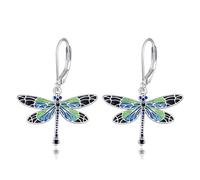 Dragonfly Earrings Sterling SilverDragonfly Leverback Dangle Earrings Flower Dangles Jewellry Gifts for Women