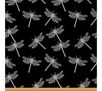 Dragonfly Fabric by The Yard, Tropical Wildlife Animal Upholstery Fabric for Chairs, Japanese Style Oriental Nature Indoor Outdoor Fabric, Upholstery and Home Accents, Black White, 2 Yards
