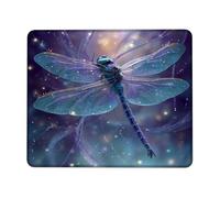 Dragonfly Fantasy Desk Mouse Pad, Blue Violet Artistic Design Stitched Edge Mousepad, Rubber Non-Slip Washable Gaming Mouse Pad for Home and Office Computer, Laptop Square 8x10 Inch