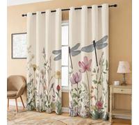 Dragonfly Floral Curtains Blackout, 46x54 Inch 2 Panels - Nature Vintage Flower Pattern Black Out Curtains, Home Decor, 54 Drop Eyelet Window Drapes for Bedroom, Living Room KA136
